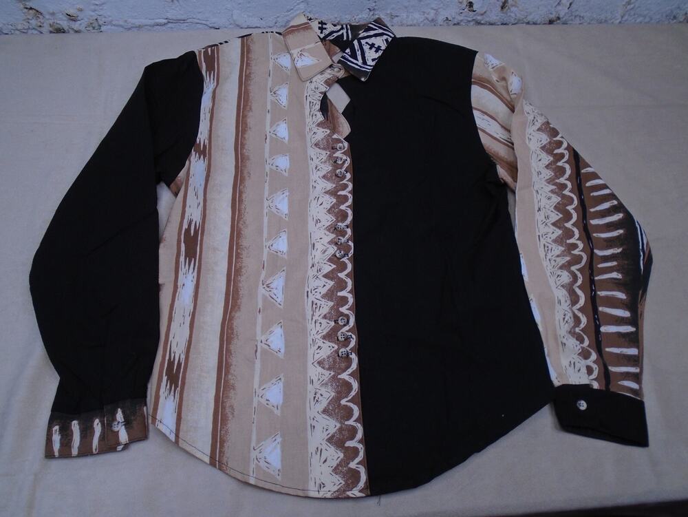 Vintage 90s Womens Circle T Brown Western Geometric Button Shirt Medium Rodeo